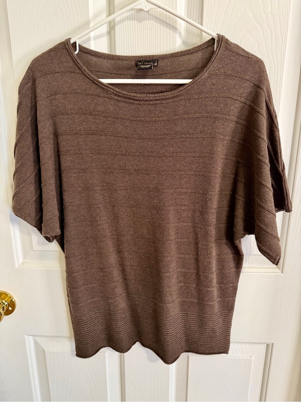 Nue Options  Petites Chocolate Brown Short Sleeve Sweater